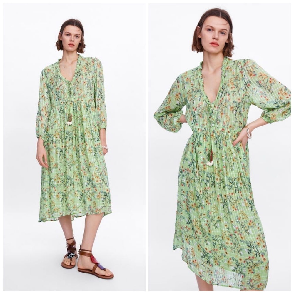 Zara metallic shell tassel midi dress size S